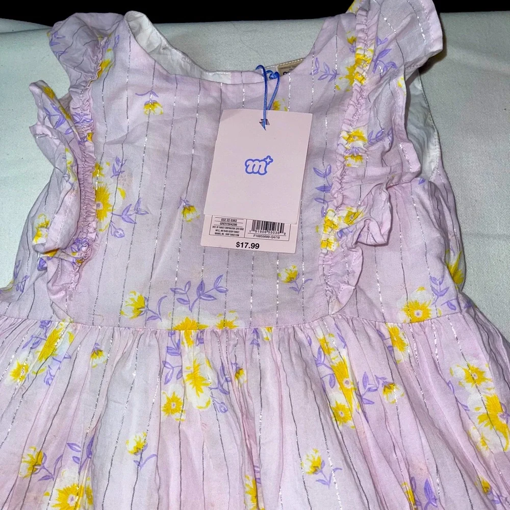 Sleeveless Summer Dress 4T built in slip pink with‎ silver stripes and ruffles